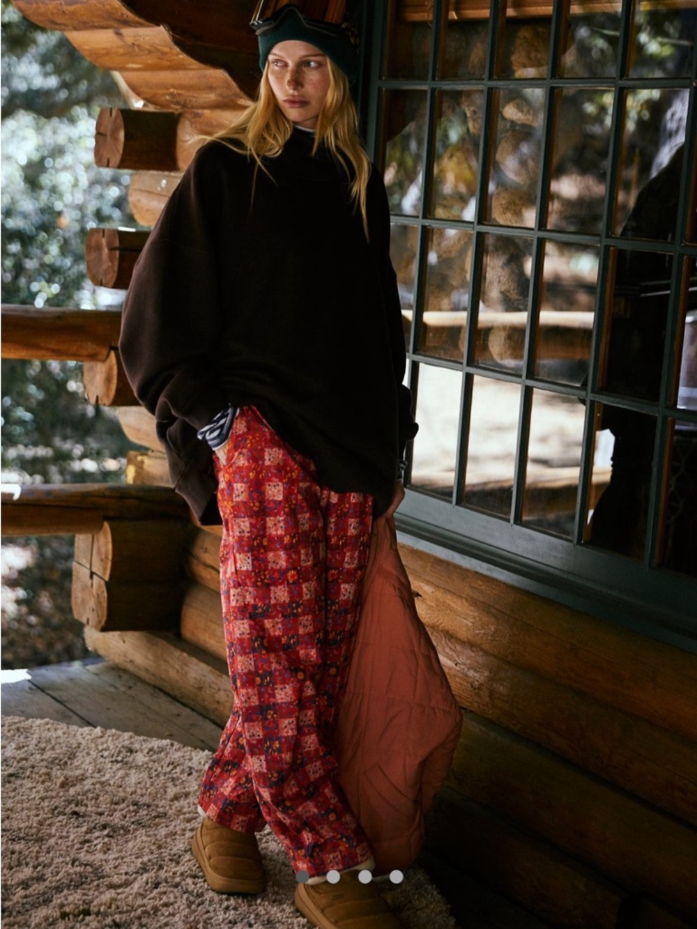 Free People Game Day Printed Pants Meadow Red Combo Small